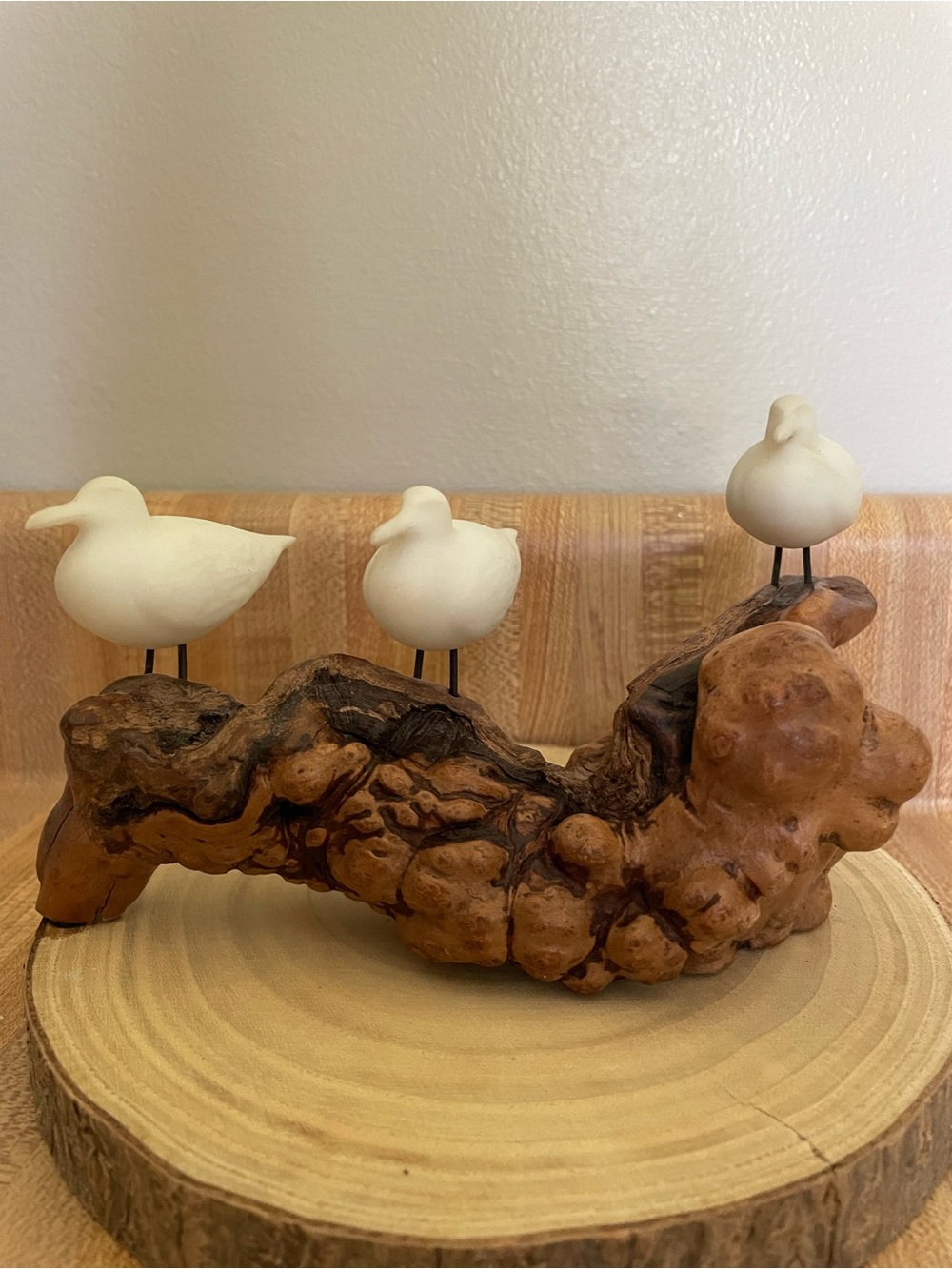 Coastal Sandpiper Trio Decorative Sculpture - White Sandpipers on Driftwood - Picture 4 of 8